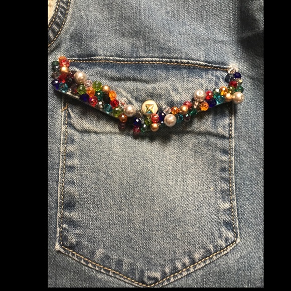 One of a Kind Butterfly Mask Sleeveless Denim Shirt - Picture 5 of 7